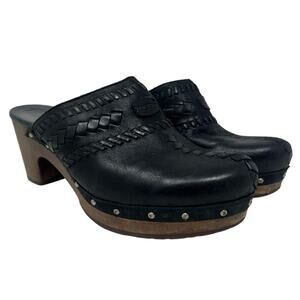 UGG Vivica Black Whipstitch Leather Clogs Size 8 Western Boho